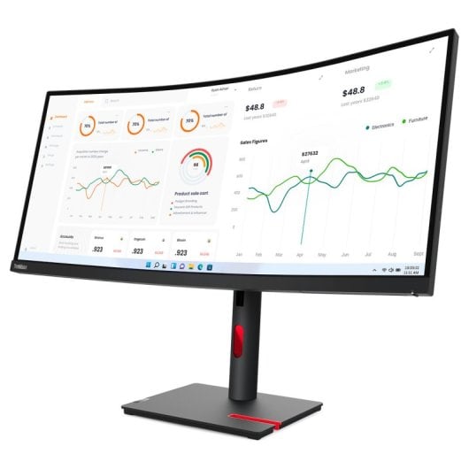 Monitor Lenovo ThinkVision T34w-30, WQHD de 34", Curvo 1500R, HDMI, DisplayPort, USB-C, Adobe 99% sRGB, Pivot