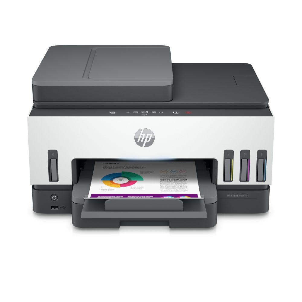 Impresora HP Multifuncional Smart Tank 790, Impresión Dúplex, Velocidad 15ppm, Fax, USB 2.0, Wi-Fi, RJ45, Color/BNegro, A4, ADF