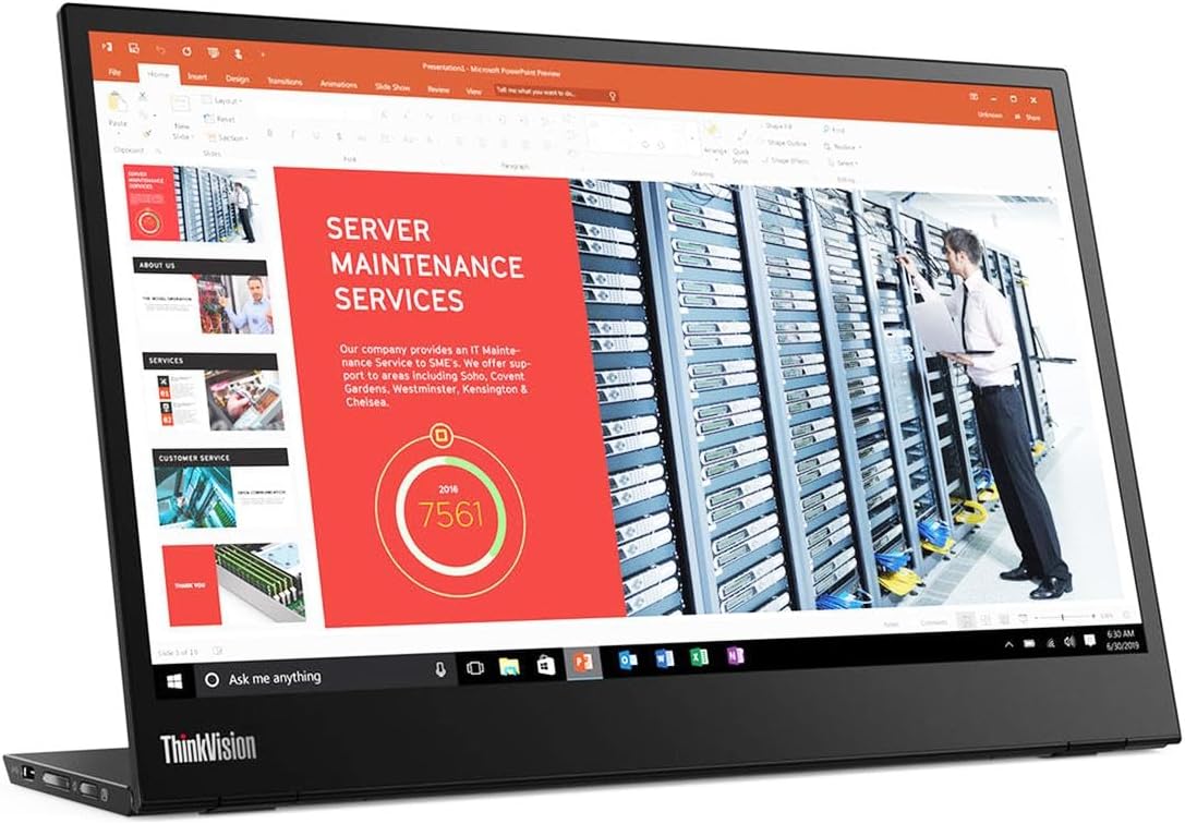 Monitor portatil Lenovo ThinkVision M14, 14" Full HD (1920x1080), WLED, USB tipo C, 72% NTSC, Respuesta 6 ms, 300 nits, Peso 0,57 kg