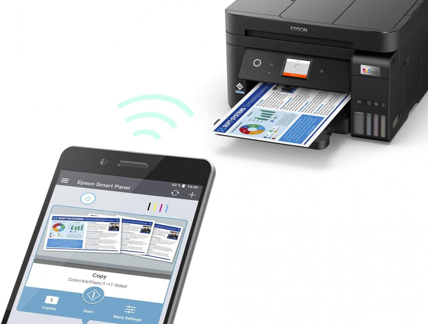 Impresora EPSON Multifuncional Ecotank ET-4850 (4-en-1), Impresión Dúplex a color (A4), ADF, Wi-Fi, Red, Fax, Pantalla 2.4'' Táctil, Sistema de tintas Supertank (Oficinas y Mypes)