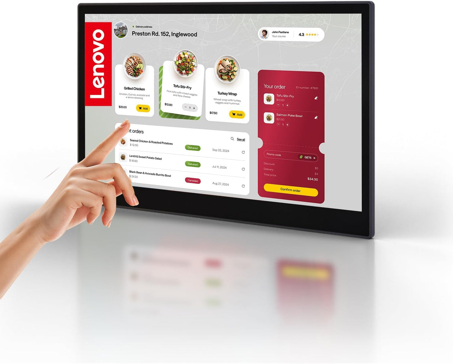 Monitor Lenovo InTOUCH de 15,6", Full HD 1080p, Pantalla táctil (multitáctil), USB-C 3.1 y HDMI/, Compatible con montaje VESA, Android y Windows