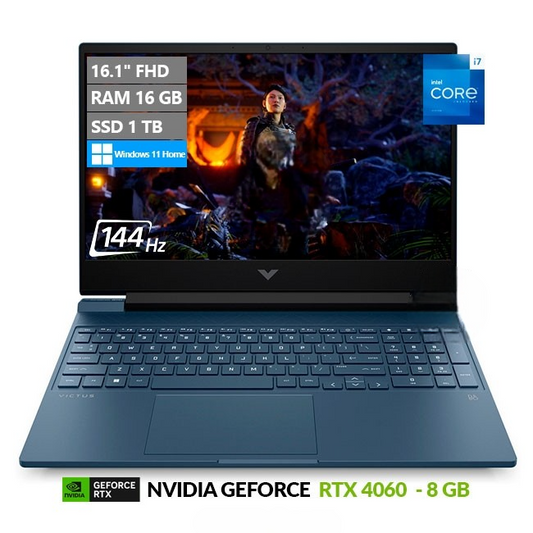 Laptop HP Victus 15-FA1657 Gaming, Intel Core i7-13620H Hasta 4.9 GHz, RAM 16GB, SSD 1TB, Video 8 GB NVIDIA GeForce RTX 4060, LED 15.6" FHD a 144 Hz, Windows 11 Home