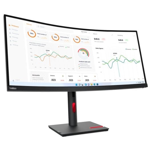 Monitor Lenovo ThinkVision T34w-30, WQHD de 34", Curvo 1500R, HDMI, DisplayPort, USB-C, Adobe 99% sRGB, Pivot