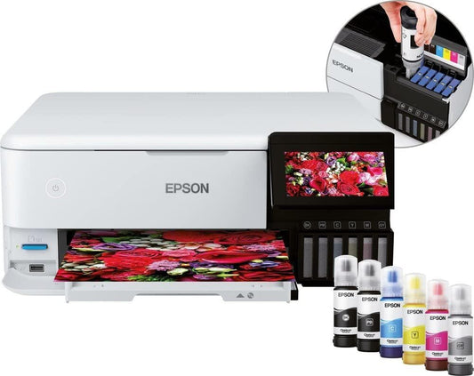 Impresora Fotográfica EPSON EcoTank Photo ET-8500,Alta Resolución, Duplex, Impresión en CD/DVD, Pantalla Touch 4.3'', Ranura SD, Wi-Fi, Ethernet, Sistema continuo Supertank de 6 colores.