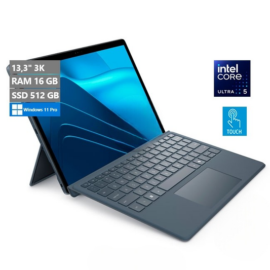 Combo-Tablet Dell Latitude 7350, 2-en-1 Desmontable, Intel Core Ultra 5 134U Hasta 4.4 GHz, RAM 16GB, 512GB SSD, Pantalla 3K Touch 13.3", W11Pro + Teclado de Viajes