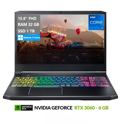 Laptop Acer Predator Helios 300 PH315-54 Gaming, Core i7-11800H Hasta 4.6 GHz, RAM 32GB, SSD 1TB, 6GB NVIDIA RTX 3060, LED 15.6'' FHD a 144Hz, Windows 11 Home