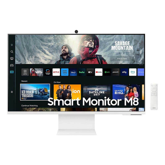 Monitor Samsung Smart M8 LS32CM80 de 32", LED UHD 4K, sRGB 99% / HDR10+, Mejora de imágenes por I.A, Parlantes Integrados, Smart TV, Gaming HUB, Bluetooth, Webcam Slim, Compatible con Windows y MAC (Color Blanco)