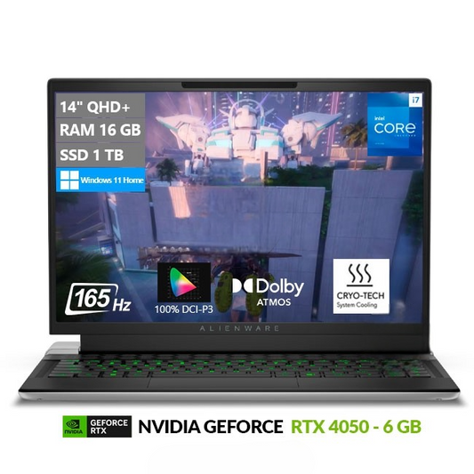 Laptop Dell Alienware X14 R2 Gaming, Intel Core i7-13620H/ RAM 16GB/ SSD 1TB/ 6GB NVIDIA GeForce RTX 4050/ 14" QHD+ a 165Hz/ W11H
