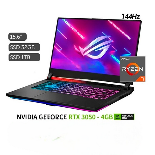 Laptop Asus ROG Strix G15 - G513QC Gaming, AMD Ryzen 7 5800H 3.2GHz, RAM 32GB, SSD 1TB, Video 4GB Nvidia RTX 3050, LED 15.6" Full HD a 144Hz, Windows 10 Home