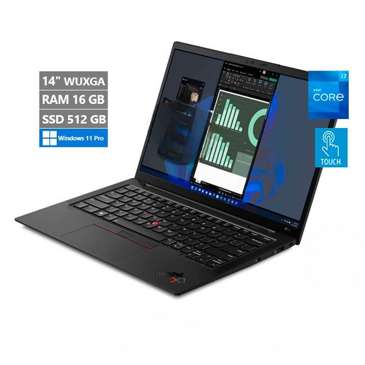 Laptop Lenovo ThinkPad X1 Carbon Gen10 Ultrabook, Core i7-1260P Hasta 4.7 GHz, RAM 16GB, SSD 512GB, LED 14" WUXGA Full HD Touch, Windows 11 Pro