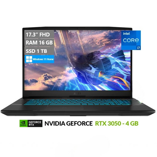 Laptop MSI Crosshair 17 A11UCK Gaming, Intel Core i7-11800H Hasta 4.6 GHz, RAM 32GB, SSD 1TB, Video 4GB NVIDIA RTX 3050, LED 17.3" Full HD a 144Hz, Windows 11 Home
