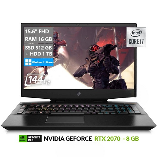 Laptop HP Omen 15-DH1065 Gaming, Intel Core i7-10750H 2.6GHz, RAM 16GB, SSD 512GB + HDD 1TB, Video 8GB NVIDIA RTX 2070, LED 15.6" Full-HD a 144Hz, Windows 11 Home