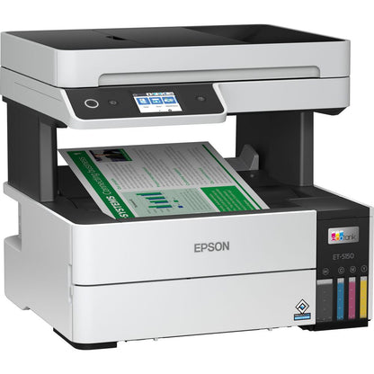 Impresora Multifuncion Epson EcoTank ET-5150, impresión a color de alta resolución, dúplex automático, 37 ppm, ADF, Wi-Fi y LCD, Hasta 37 ppm, bajo costo por página para empresas.