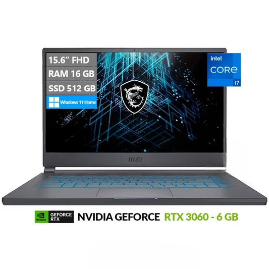 Laptop MSI Stealth 15M Ultralight, Core i7-11375H Hasta 5.0 GHz, RAM 16GB, SSD 512GB, Video 6GB NVIDIA GeForce RTX 3060, LED 15.6" Full HD a 144Hz, Windows 11 Home (Laptop Gaming Deluxe)