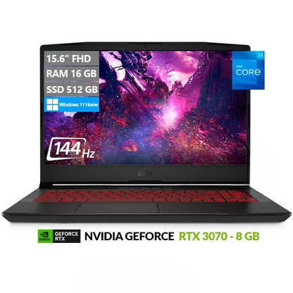 Laptop MSI Pulse GL66 12UGKV Gaming, Intel Core i7-12700H Hasta 4.7 GHz, RAM 16GB, SSD 512GB, Video 8GB Nvidia RTX 3070, LED 15.6" FHD a 144Hz, Windows 11 Home