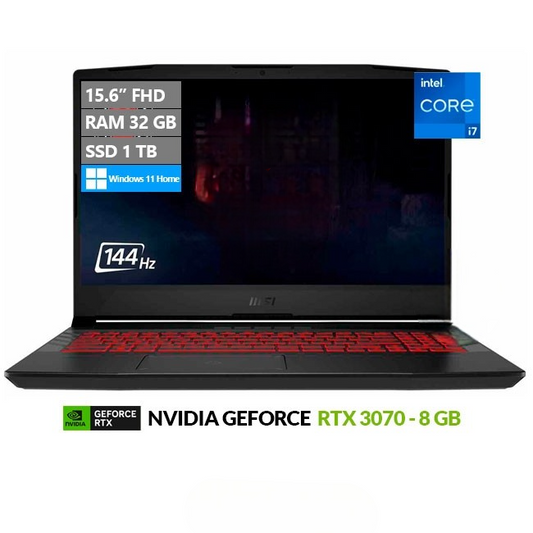 Laptop MSI Pulse GL66 11UGKV Gaming, Core i7-11800H 2.3GHz, RAM 32GB, SSD 1TB, Video 8GB NVIDIA GeForce RTX 3070, LED 15.6" FHD a 144Hz, Windows 11 Home