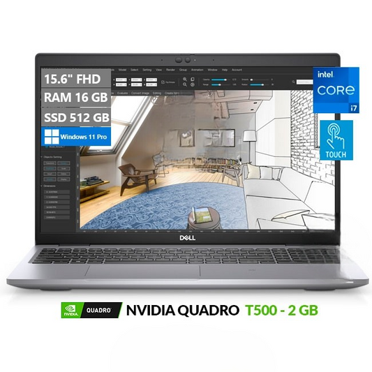 Laptop Dell Workstation Precision 3560 Touch, Intel Core i7-1185G7 3.0GHz, RAM 16GB, SSD 512GB, Video 2GB Nvidia Quadro T500, LED 15.6" Full HD Touch, Windows 11 Pro