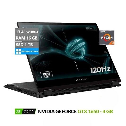 Convertible Asus ROG Flow X13 GV301QH, AMD Ryzen 9 5900HS 3.1GHz, RAM 16GB, SSD 1TB, Video 4GB NVIDIA GTX 1650, LED 13.4" WUXGA con 120Hz, 100% sRGB, Windows 10 Home