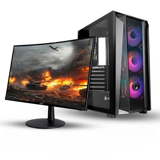 Combo PC MAGIC Vulcan, Intel Core i7-14700F Hasta 5,4 GHz, RAM 16GB, SSD 1TB, 8GB NVIDIA GeForce RTX4060, Monitor Gamer Curvo 24'' a 100Hz, Wi-Fi, Teclado y mouse